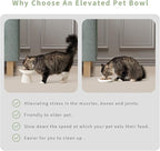 CEEFU 2 Elevated Ceramic Cat Bowls Extra Wide for Food & Water – Whisker Fatigue Shallow Food Dish, Lead & Cadmium-Free, Raised Height for Cats and Dogs, Two Different Depth Bowls, White