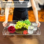 Acrylic Serving Tray with Handles, Extra Large Rectangular Tray for Serving Food, Drinks, Snacks and Appetizer, Outdoor Lucite & Coffee Table Trays, Acrylic Makeup Organizer 12" × 20"