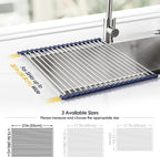 Tomorotec 21" x 15.5" Roll Up Dish Drying Rack Over Sink Drying Rack Sink Cover Kitchen Sink Accessories Gadget Multipurpose Organizer Foldable Stainless Steel Drainer