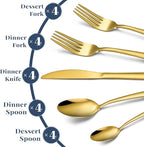 Gold Silverware Set - 20PCS Stainless Steel Silverware Set for 4, Includes Forks Spoons and Knives, Utensil Sets for Home Kitchen Restaurant, Dishwasher Safe