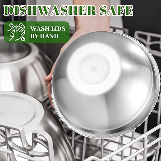 Mixing Bowls with Lids Set - 5 Nesting Mixing Bowls, 3 Grater Attachments, Airtight Lids, Stainless Steel Mixing Bowls for Mixing & Serving, Size 1.5/2.1/3.5/4/4.5 QT, Colorful