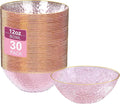 I00000 30 Pack 12 Ounce Pink Plastic Bowls Hammered Clear Bowl with Gold Rimmed, Heavy Duty Disposable Bowl Set,Elegant Salad/Dessert/Ice Cream Small Bowls for Party Weddings