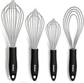 Anaeat Stainless Steel Kitchen Whisk Set of 4, Milk and Egg Beater Blender with Thick Wire for Whisking, Cooking, Baking, Beating and Stirring - 11'' Flat Whisk and 9''+11''+12'' Balloon Whisks