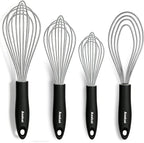 Anaeat Stainless Steel Kitchen Whisk Set of 4, Milk and Egg Beater Blender with Thick Wire for Whisking, Cooking, Baking, Beating and Stirring - 11'' Flat Whisk and 9''+11''+12'' Balloon Whisks