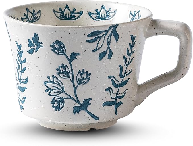 Ceramic Mug 11 oz Unique Luxurious Cup, Mug for Coffee Milk Latte Cappuccino Tea, Office Home Dishwasher Microwave Freezer Safe Stoneware Handmade Minimalist Cup Blue