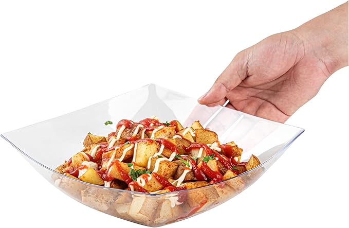 Restaurantware Moderna 64 Ounce Fancy Plastic Bowls 10 Square Disposable Salad Bowls - Durable Heavy-duty Clear Plastic Bowls For Warm And Cold Foods (Pack of 4)