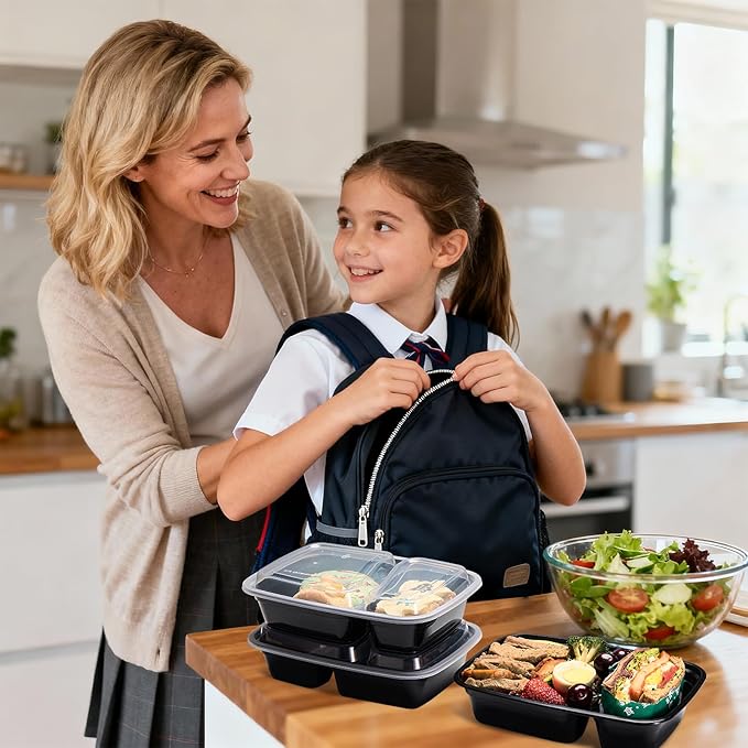 Glotoch 32oz 2 Compartment Meal Prep Container Microwave Safe, Food Prep Containers With Lids For Lunch/Deli/Takeout/Leftover, BPA-Free Freezer & Dishwasher Safe