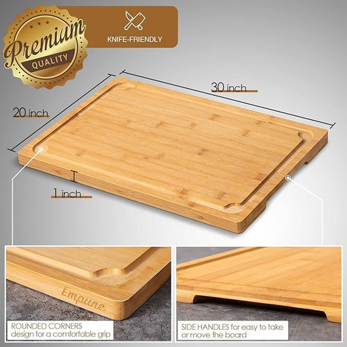 30 x 20 Extra Large Cutting Board, Turkey Carving Board Bamboo Meat Cutting Boards for Kitchen with Juice Groove and Handles Heavy Duty Charcuterie Board, 4XL, Empune