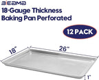 12 Pack Full Size 26" x 18" Aluminum Baking Sheet Pan Perforated, Commercial Bakery Equipment Cookie Sheets, NSF Approved Baking Tray
