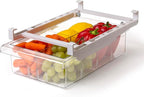 BINO | Pull-out Fridge Organizer | THE HANGER COLLECTION | Fridge Drawer Organizer with 2 Dividers | Clear Pantry Drawer Organizers | Shelf Holder Storage Drawers for Fruits, Veggies & Drinks