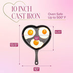 Paris Hilton Pre-Seasoned Cast Iron Heart Skillet Pan, Heavy-Duty Frying Pan for Cooking, Baking & Searing, Oven Safe, Stovetop Compatible, 10-Inch