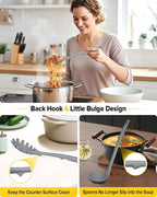 Silicone Cooking Utensils Set, 9 Pcs Heat Resistant Kitchen Utensils with Back Hooks, BPA Free Kitchen Tools with Spatulas, Spoons, Skimmer and Pasta Fork for Non Stick Cookware (GRAY)
