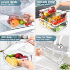 14 Pack Fridge Organizers and Storage - Refrigerator Organizer Bins with Lids, BPA-Free Fridge Organization, Fruit Storage Containers for Fridge, Vegetable, Food, Drinks, Cereals, Clear
