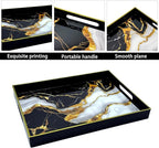Serving Tray with Handles, 15.7 * 11.8 inches, Plastic Ottoman Tray with Exquisite Paintings, Trays for Coffee Table