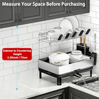 Ewaiira Dish Drying Rack, 2 Tier Large Dish Rack, Stainless Steel Dish Drainer for Kitchen Counter, Dishes Rack with Automatic Drainage, Utensil Holder,Cups Holder,Space Saving Kitchen Organizer,Black