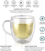Teabloom Double Walled Cups – 8 oz / 250 ml – Set of 4 Insulated Glass Cups for Tea, Coffee, Espresso, and More – Clarity Glasses