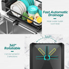 MERRYBOX Dish Drying Rack Space-Saving Dish Racks for Kitchen Counter, Rustproof Drying Rack Kitchen with Large Utensil Holder and Increased Feet, 16.5" D x 11.4" W x 5.65" H, Black