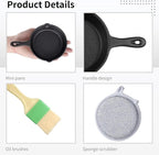 OMISTAR 20 Pack 4 inch Cast Iron Skillet, Mini Nonstick Frying Pan with Oil Brush and Sponge, Single Serve Egg Pan Long Handle Omelet Pan, Grill Safe