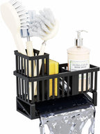 Yieach Rustproof Kitchen Sink Caddy Organizer,Plastic Scrubber,Dish Sponge Holder,Dish Soap Rack & Dispenser,Multifunctional Sponge Drain Rack,Dish Soap Caddy & Storage Organization Accessories,Black