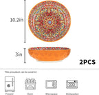 Boho Large Serving Bowls, 10.2 Inch Fruit Salad Bowls, Decorative Serving Dishes for Entertaining, 80 OZ Pasta Bowls Set of 2, Vibrant Colorful Soup Bowls for Party, Home Decor, Bohemian Style Gift