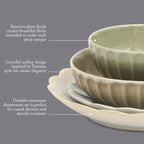 Gibson Elite Malibu Shore 16 Piece Scallop Stoneware Reactive Glaze (Service for 4) Ceramic Plates and Bowls Dinnerware Set - Assorted Color (Shiny Cream White, Blue, Cream, Terracotta)