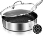LOLYKITCH 3 Quarts Hybrid Stainless Steel Nonstick Sauté Pan,Skillet,10 Inch Induction Deep Frying Pan,Dishwasher and Oven Safe,Riveted Handle.