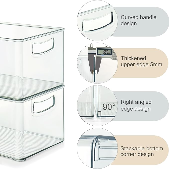 8 PACK Freezer Organizer Bins Fridge Organizer Storage Stackable Deep Freezer Storage Bins with Side Handles Refrigerator Organizers and Storage Home Organization Must Haves