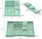 Bamboo Kitchen Drawer Organizer, Expandable Silverware Organizer with Removable Knife Block, 6-8 Slots- Utensil Holder & Cutlery Tray Drawer Dividers, 2.36" Deep for Extra Capacity, Cyan