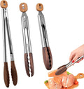 3Pcs Wooden Tongs for Cooking 7" 9" 12" Wooden Salad Tongs Stainless Steel with Hanging Hole and Walnut Wood Tip Wooden Kitchen Tongs, Wooden Tongs for Serving Food BBQ Salad Cooking and Grilling