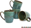 Bosmarlin Ceramic Coffee Mug Set of 4, 17 Oz, Coffee Cups with Big Handle, Microwave Safe, Unique Reactive Glaze (Blue)