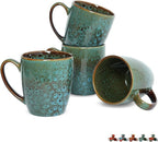 Bosmarlin Ceramic Coffee Mug Set of 4, 17 Oz, Coffee Cups with Big Handle, Microwave Safe, Unique Reactive Glaze (Blue)