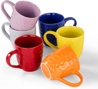 Coffee Mugs Set of 6，14 oz Large Ceramic with Handles,Coffee,Salad,Noodles etc Cups for Cereal Latte,Vibrant Colors (Vibrant 6, 14-oz)