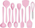 Onader Silicone Cooking Utensils Set, 10 Pieces Kitchen Utensils Set, Pink Kitchen Gadgets Tools Kit for Nonstick Cookware