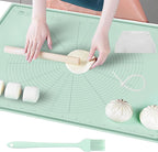 Silicone Baking Mat 32" x 24", Extra Thick Non-stick Pastry Mat with Measurements and Edge Heightening, Food Grade Silicone for Countertop Dough Rolling (With Dough Scraper/Pastry Brush/Cable Tie)