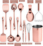 COOK WITH COLOR Kitchen Utensil Set - premium Nonstick & Heat Resistant Kitchen Gadgets, Turner, Spaghetti Server, Serving Spoons, Whisk, Tongs, Masher & Utensil Holder, 10-piece Rose Gold