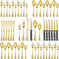 48 Pcs Gold Silverware Set with Steak Knives, Stainless Steel Flatware Cutlery Set Service for 8, Kitchen Tableware Sets, Utensil Sets for Home and Restaurant, Knives Forks Spoon, Dishwasher Safe
