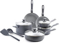 GreenPan Dover Healthy Ceramic Nonstick, 12 Piece Cookware Pots and Pans Set, PFAS-Free, Dishwasher Safe, Comfort Grip Handle, Gray