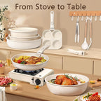 GiPP Ceramic Pots and Pans Set Non Stick, Nonstick Detachable Handle Cookware Sets, Healthy Non Toxic PFAS PFOA & PTFE Free, Dishwasher ＆Oven Safe, Induction Kitchen Pot and Pan, 21 Piece Cream