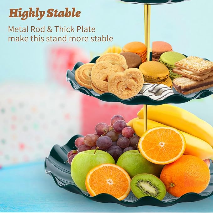 BACUTHY 3 Tier Cupcake Stand Holder, Plastic Cup Cake Stand Tower with Tiered Serving Tray for Cupcakes, Donuts, Fruits and More (Green)