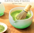 Matcha Whisk Set, Ceramic Matcha Set Includes Bowl & Holder, Bamboo Whisk (Chasen), Scoop, Spoon and Sifter, 6PCS Matcha Kit Covers Everything Needed for Making Matcha (Green)