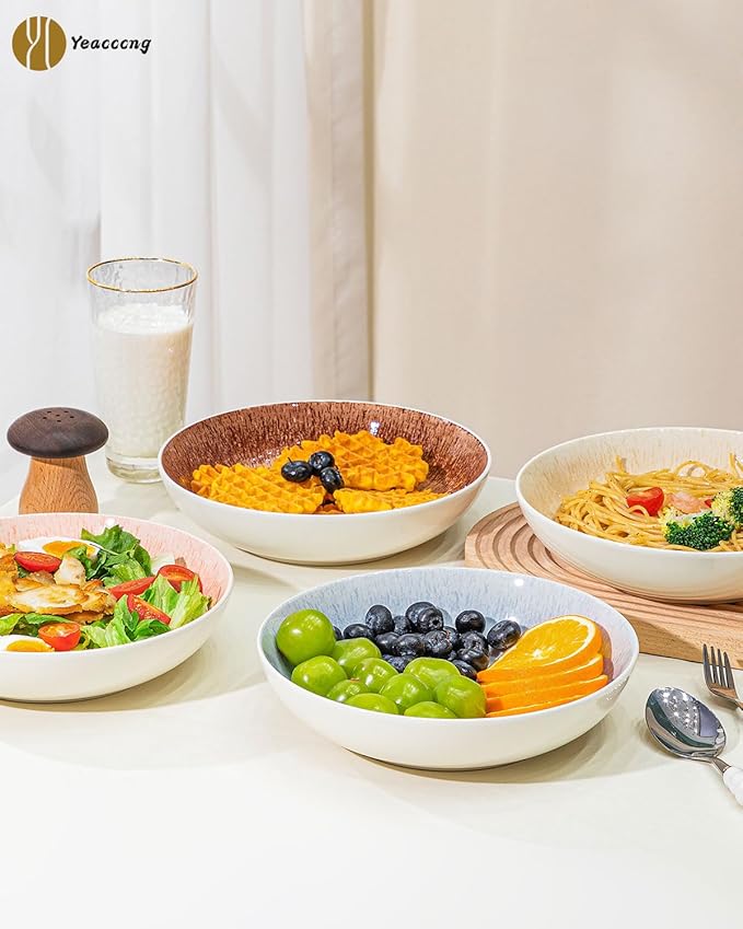 Yeacccng Pasta Bowls Set of 6, 8.7 Inch 39 Oz Colorful Reactive Glaze Ceramic Bowls, Modern Farmhouse Style, Lead-Free Cadmium-Free, Dishwasher Microwave Oven Safe, Scratch-Resistan (Blue)