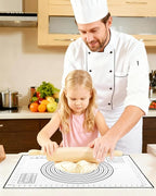 Silicone Pastry Mat with Measurements, 28" x 20" Extra Large Silicone Baking Mat, Non-slip Pastry Rolling Sourdough Baking Mat, Bread Rolling Dough Mats Sheet for Fondant,Pizza,Pie,Cookies