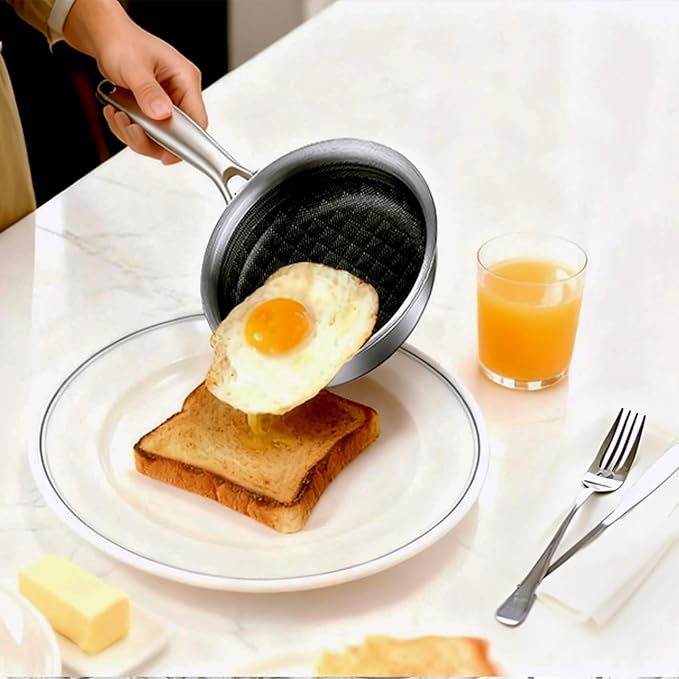 DELARLO 5.5inch Tri-Ply Stainless Steel Omelette Pans,Single Egg Frying Pan Nonstick Frying Pan, Small Pan for Steak, Durable Chef's Pan, Induction Skillets, Compatible with All Cooktops, Up to 600℉