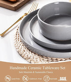 AmorArc Ceramic Dinnerware Set for 4 | Speckled Stoneware Plates and Bowls with unglazed terracotta | Scratch Resistant, Dishwasher & Microwave Safe Dishes Sets- 12-Pcs Gray