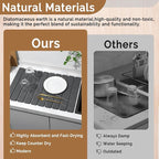 Large Stone Dish Drying Mat for Kitchen Counter,2 PCS Quick Dry Stone Mats,Foldable Water Absorbing Diatomaceous Drying Pad for Countertop Bottles Utensils Cups (Flow Line Dark Gray 24"x16" & 8"x4")