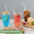 16oz Glass Cups with Lids and Straws, 4 Pack Vintage Drinking Glasses Tumblers Polka Dot Iced Coffee Cups for Kitchen, Home, Office, Gifts