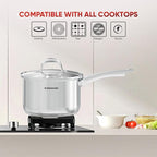 SUNHOUSE- 2 Quarts Stainless Steel Sauce Pan with Lid - PFOA-FREE, Stainless Steel Sauce Pan, Advanced Impact Bonding Induction Base, Stay-Cool Handle, Compatible with All Cooktops