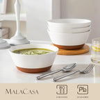 MALACASA Soup Bowls, Ceramic Salad Bowls Set of 4, 36oz Ceramic Bowls for Ramen, Cereal, Fruit and Pho, Microwave & Dishwasher Safe, Speckled Deep Bowls, Vanilla White & Brown