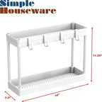 Simple Houseware 2-Tier Under Sink Organizer Storage Tray with Hooks, White