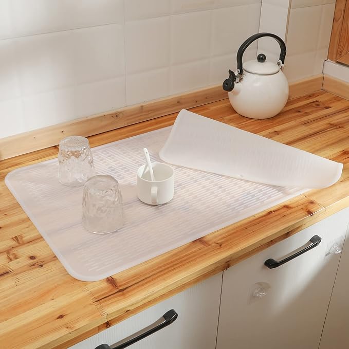 MicoYang Silicone Dish Drying Mat for Multiple Usage,Easy clean,Eco-friendly,Heat-resistant Silicone Mat for Kitchen Counter or Sink,Refrigerator or Drawer Liner Translucent 4XL 32 inches x 18 inches
